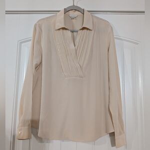 Garnet Hill Silk V-Neck Long Sleeve Collard Blouse